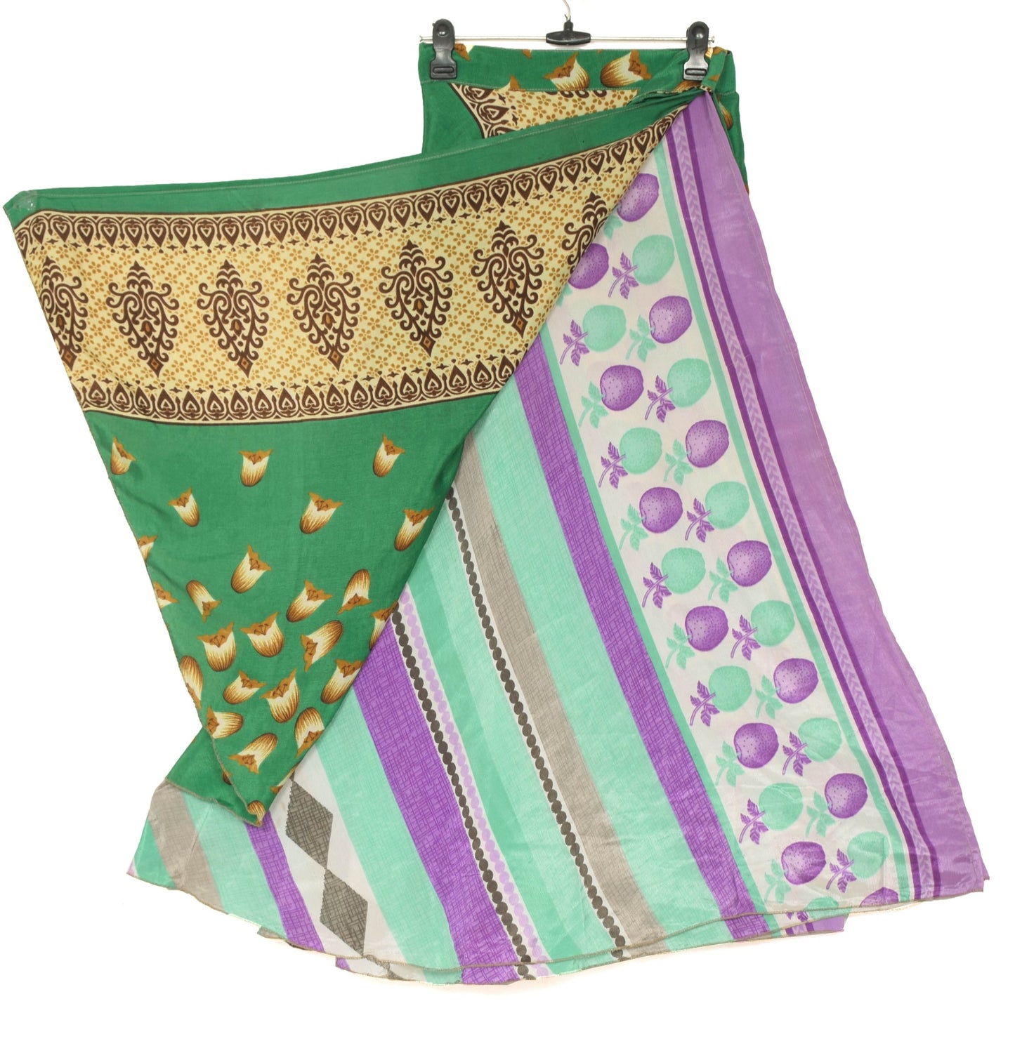 Sushila Vintage Art Silk Saree Magic Wrap Reversible Skirt Green Beach Dress