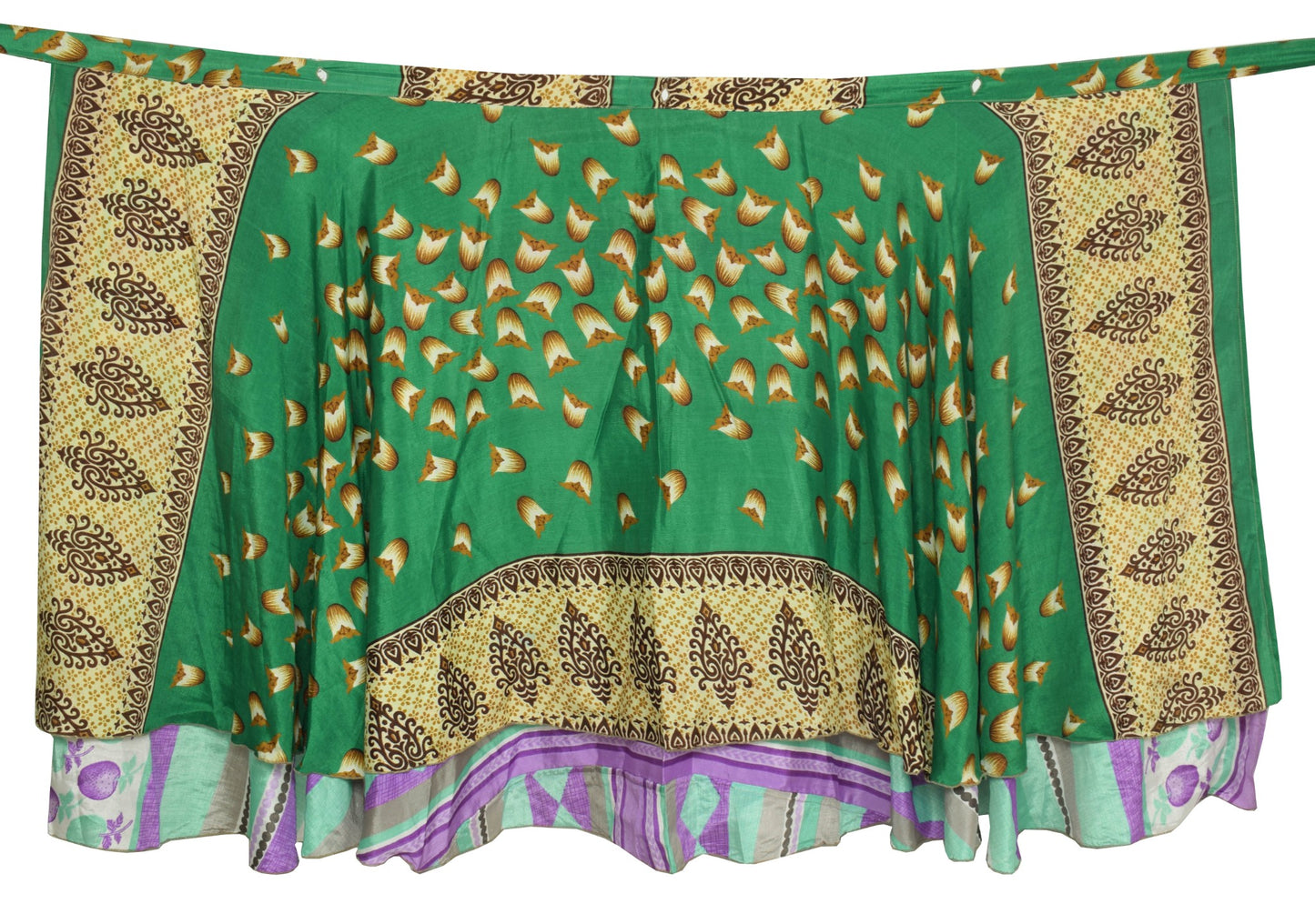 Sushila Vintage Art Silk Saree Magic Wrap Reversible Skirt Green Beach Dress