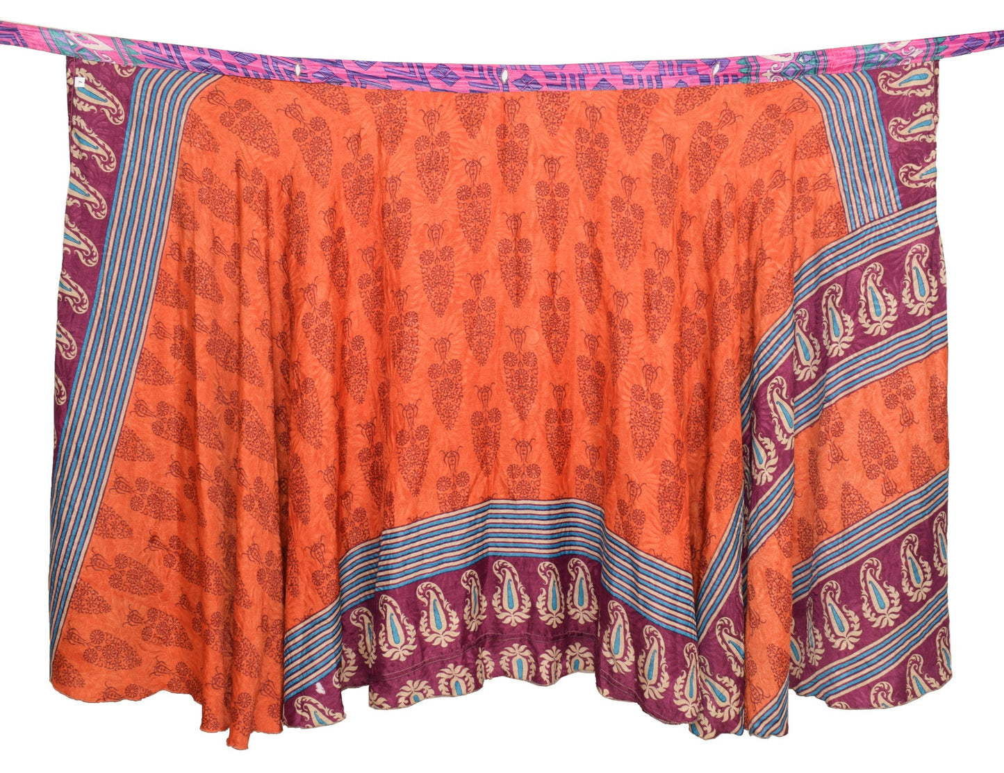 Sushila Vintage Art Silk Saree Magic Wrap Reversible Skirt Handmade Beach Dress