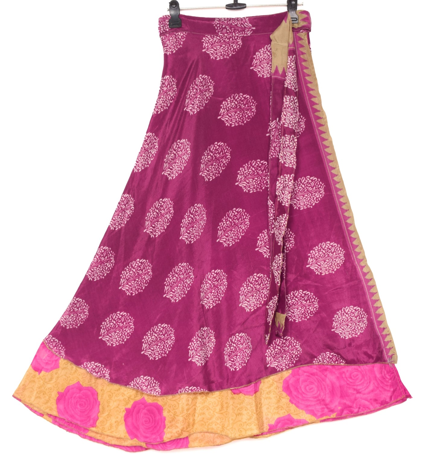 Sushila Vintage Floral Pink Silk Saree Magic Wrap Reversible Skirt Beach Dress