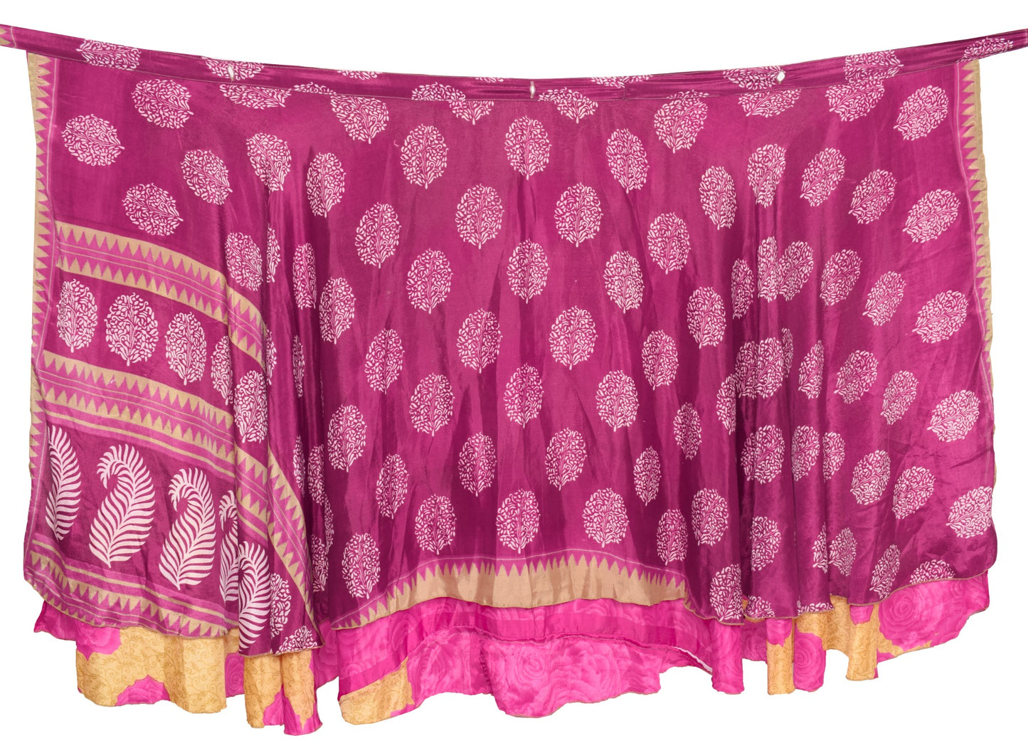 Sushila Vintage Floral Pink Silk Saree Magic Wrap Reversible Skirt Beach Dress