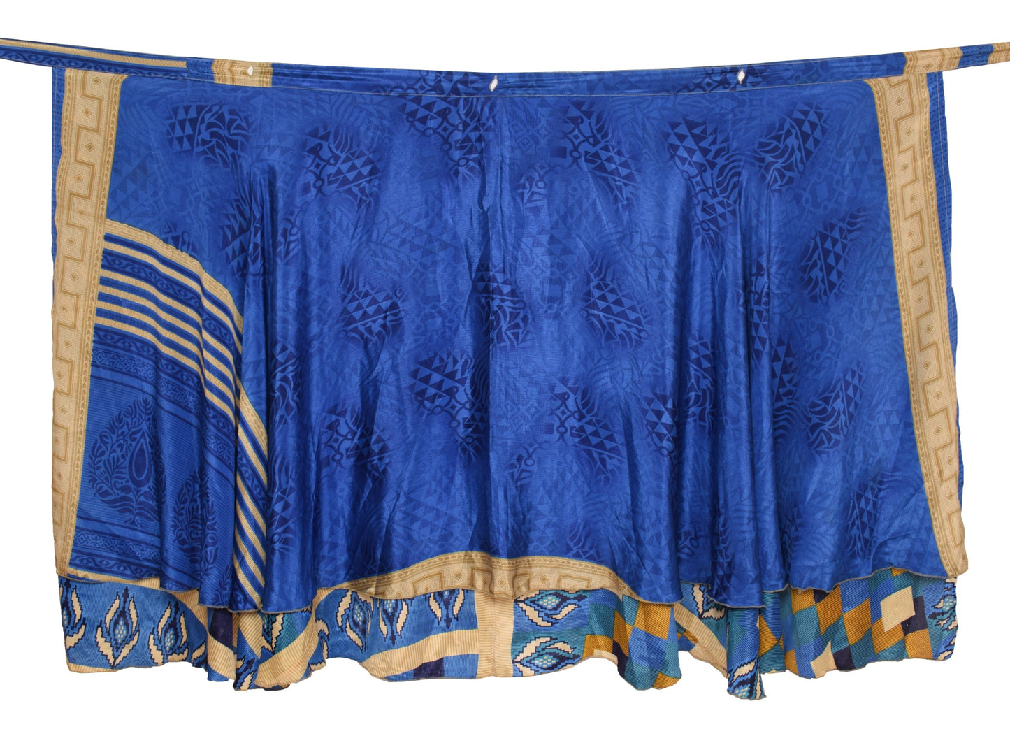 Sushila Vintage Blue Silk Saree Magic Wrap Reversible Skirt 2 Layer Beach Dress