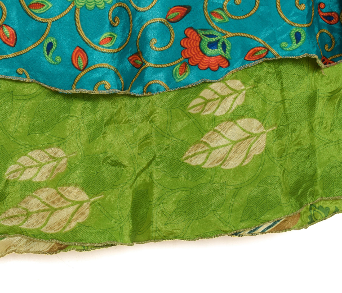 Sushila Vintage Green Art Silk Saree Magic Wrap Reversible Skirt Beach Dress