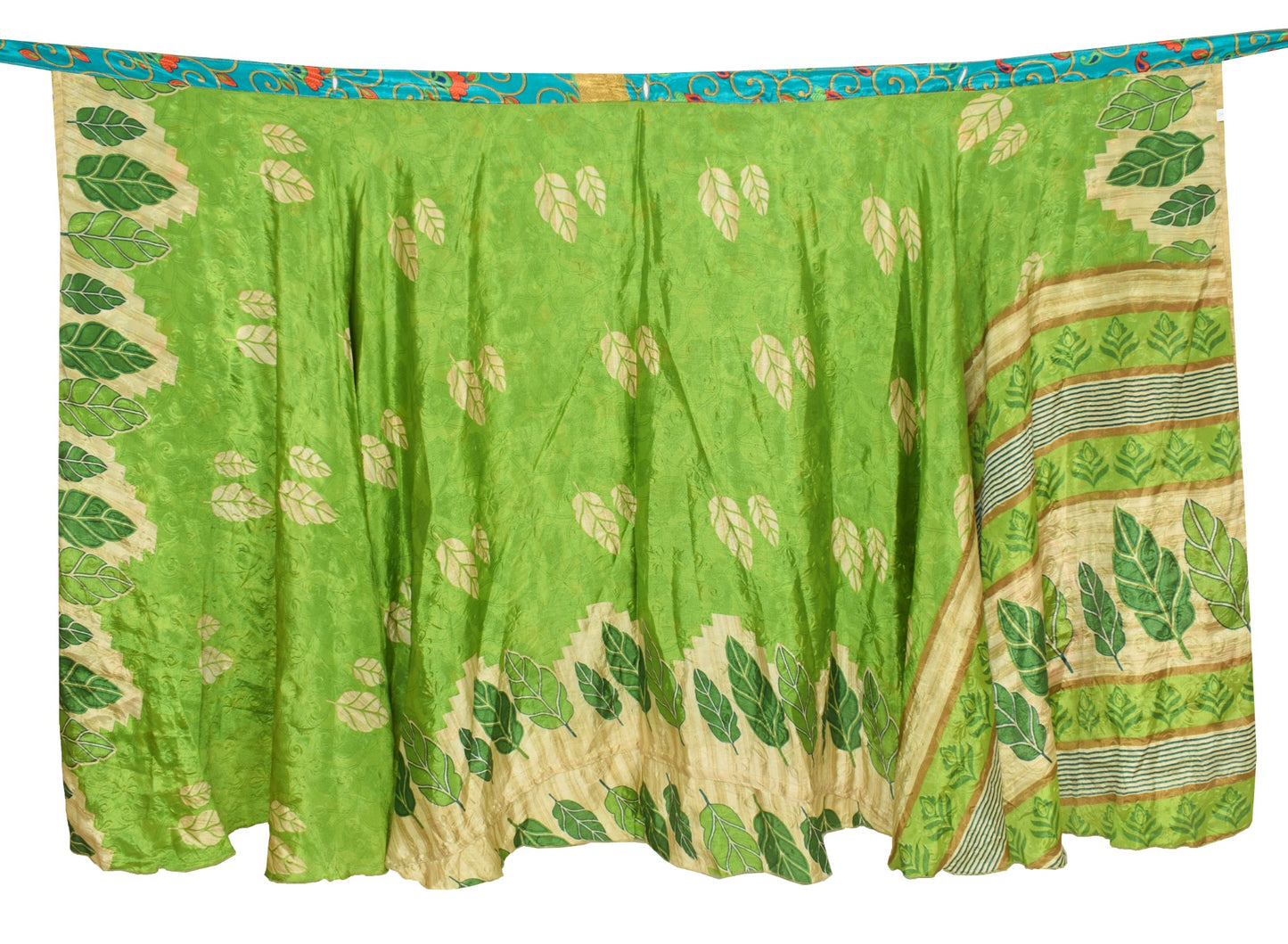 Sushila Vintage Green Art Silk Saree Magic Wrap Reversible Skirt Beach Dress