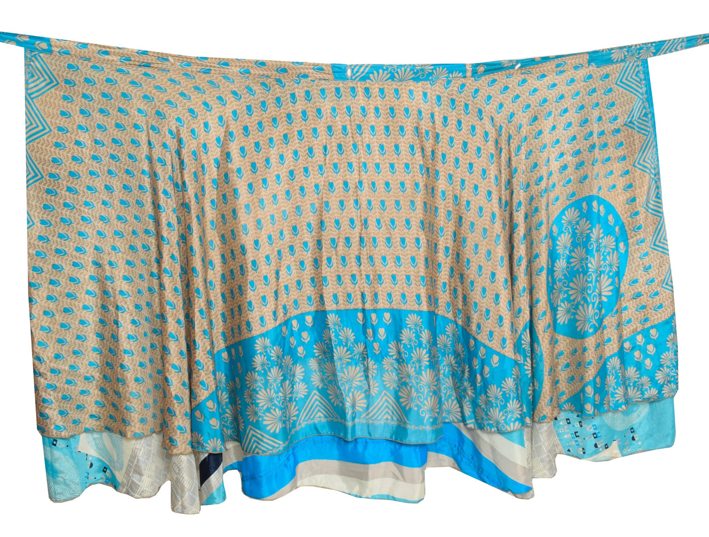 Sushila Vintage Blue Art Silk Saree Magic Wrap Reversible Skirt Beach Dress