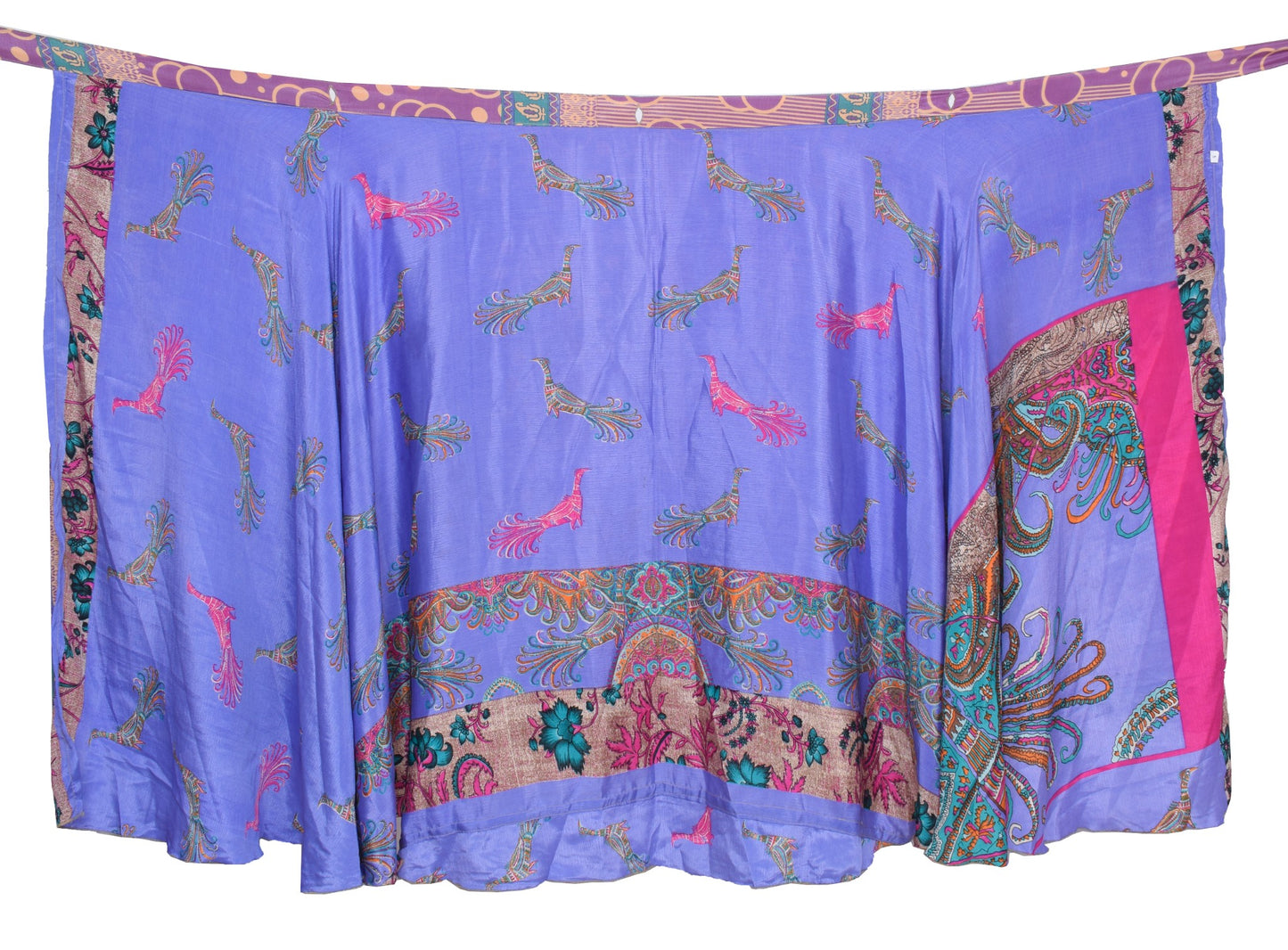 Sushila Vintage Silk Saree Magic Wrap Bird Printed Reversible Skirt Beach Dress