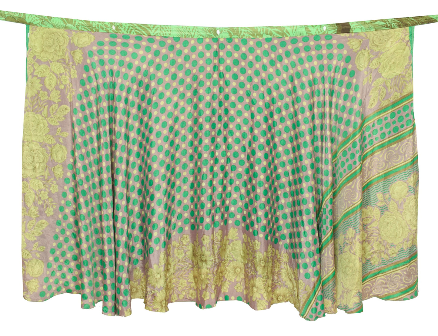 Sushila Vintage Green Silk Saree Magic Wrap Reversible Skirt Floral Beach Dress