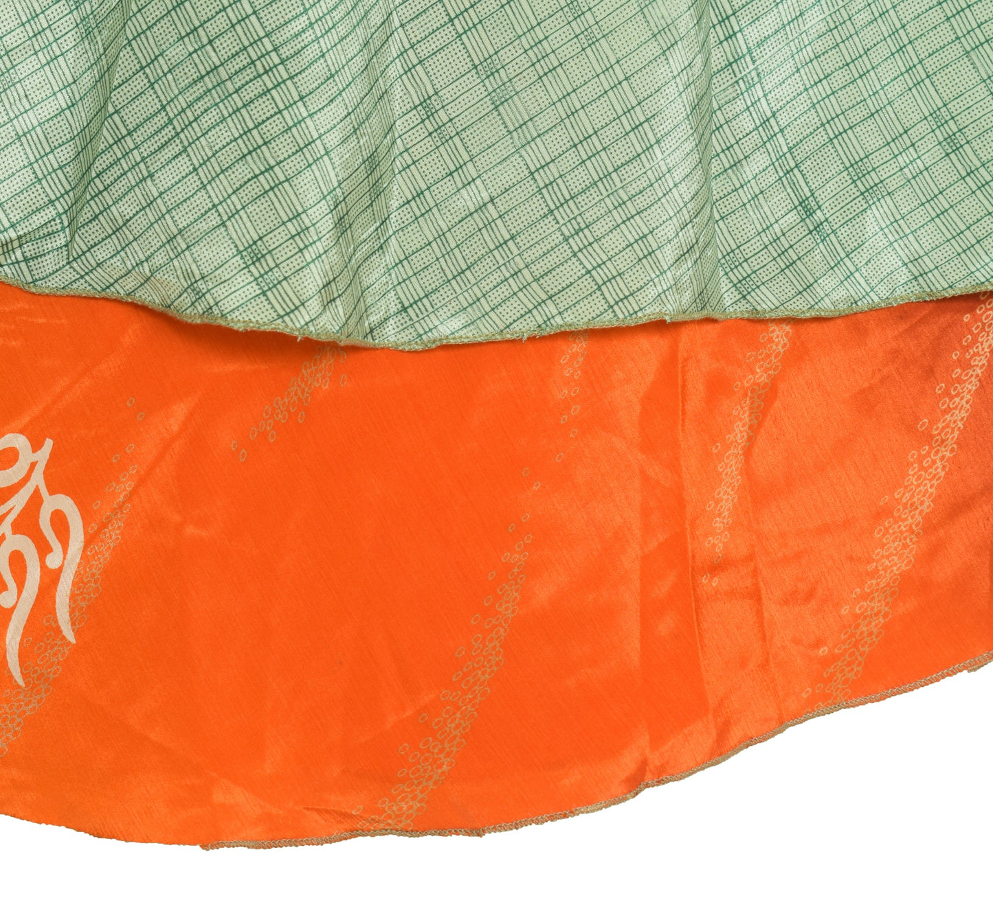 Sushila Vintage Green Silk Saree Magic Wrap Reversible Skirt Orange Beach Dress