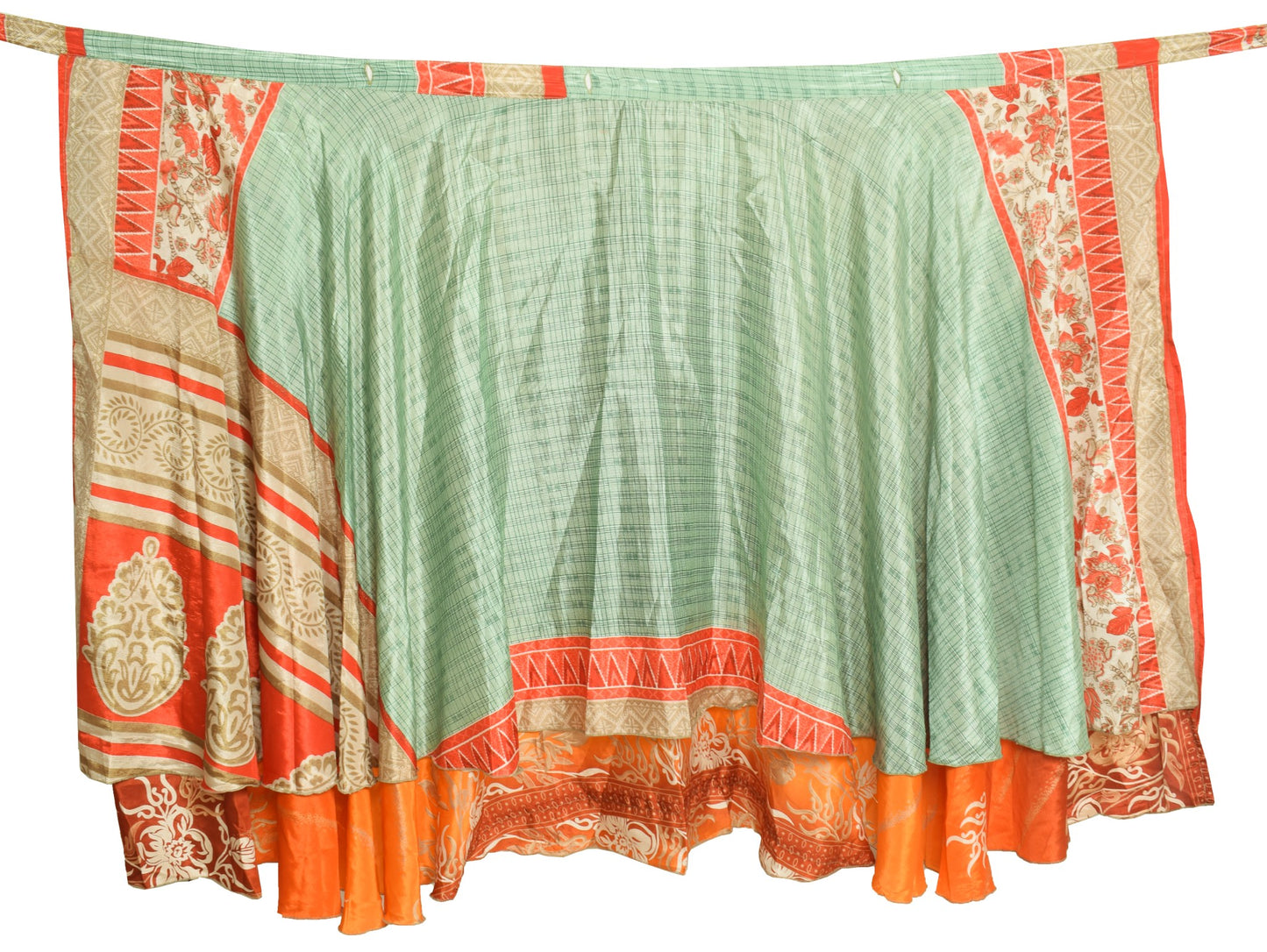 Sushila Vintage Green Silk Saree Magic Wrap Reversible Skirt Orange Beach Dress