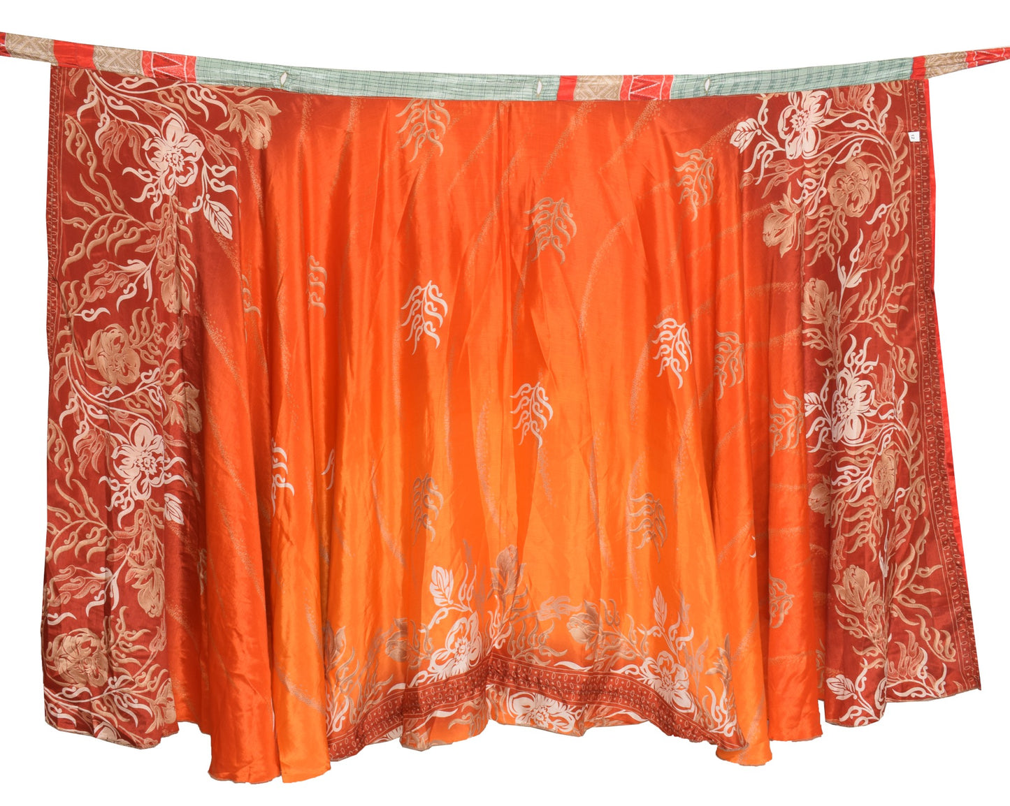 Sushila Vintage Green Silk Saree Magic Wrap Reversible Skirt Orange Beach Dress