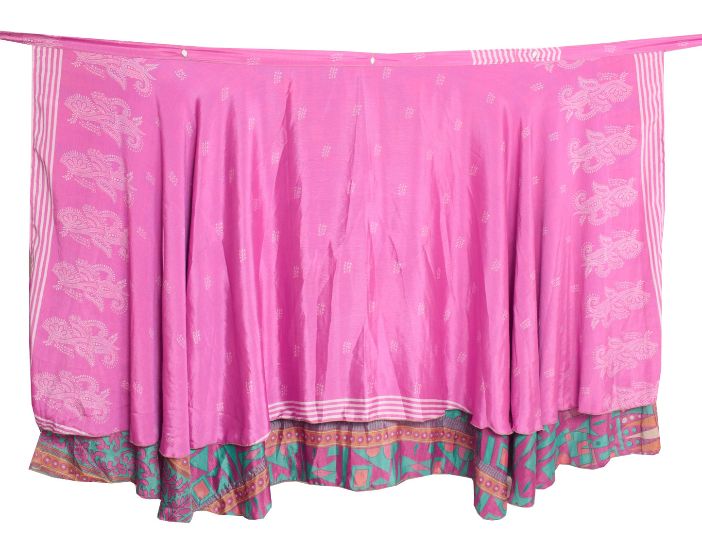 Sushila Vintage Pink Art Silk Saree Magic Wrap Reversible Skirt Beach Dress Boho