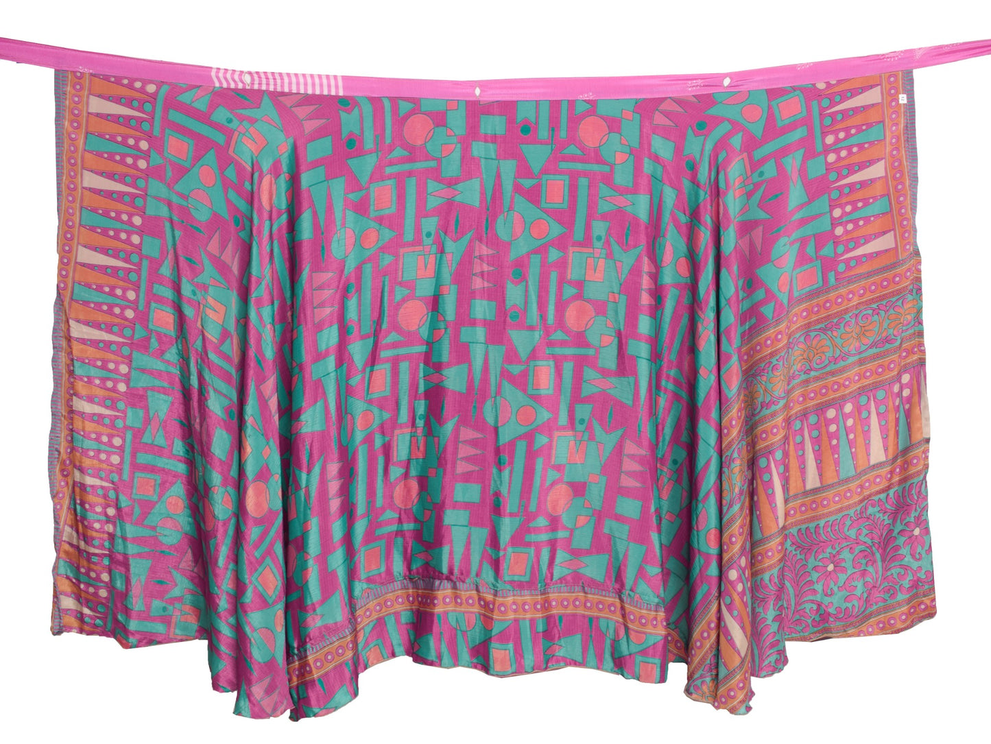 Sushila Vintage Pink Art Silk Saree Magic Wrap Reversible Skirt Beach Dress Boho