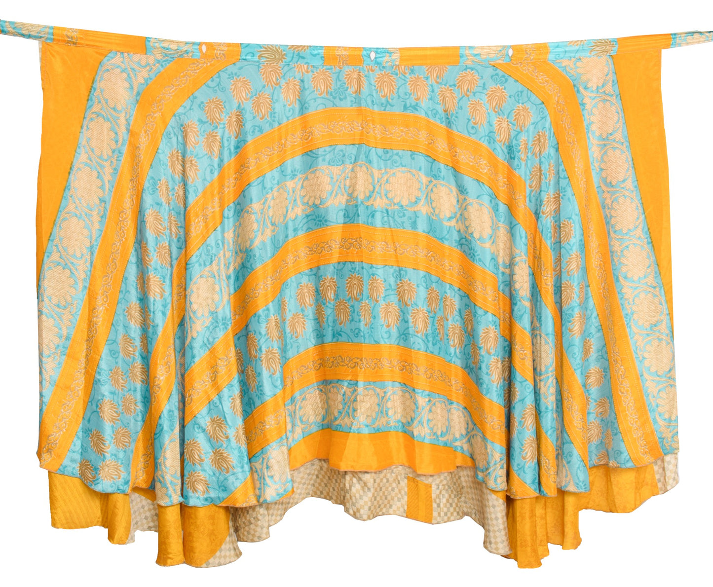 Sushila Vintage Art Silk Saree Yellow Magic Wrap Reversible Skirt Beach Dress