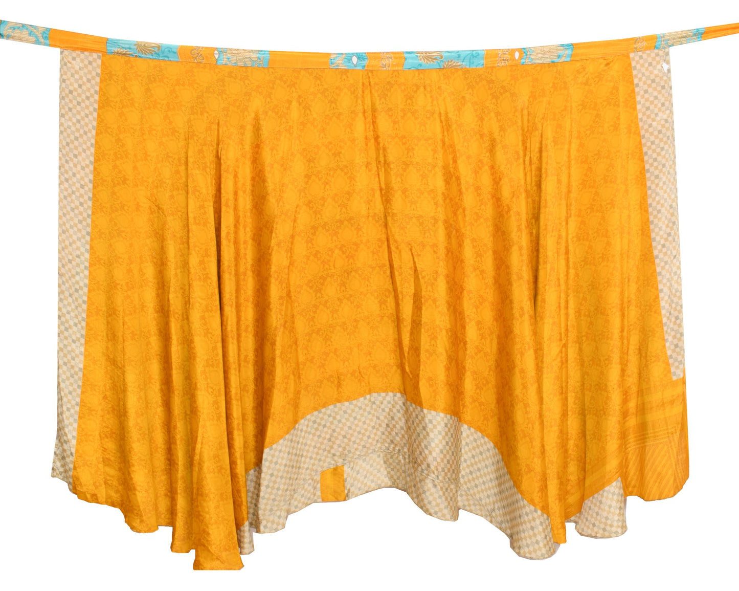 Sushila Vintage Art Silk Saree Yellow Magic Wrap Reversible Skirt Beach Dress