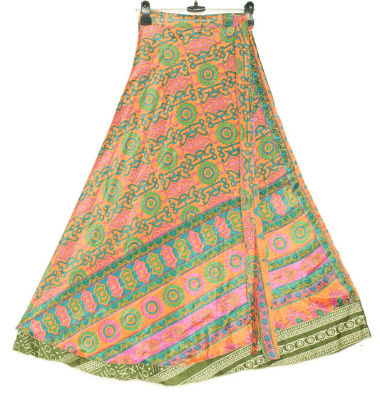 Sushila Vintage Multi-Color Silk Saree Magic Wrap Reversible Skirt Beach Dress