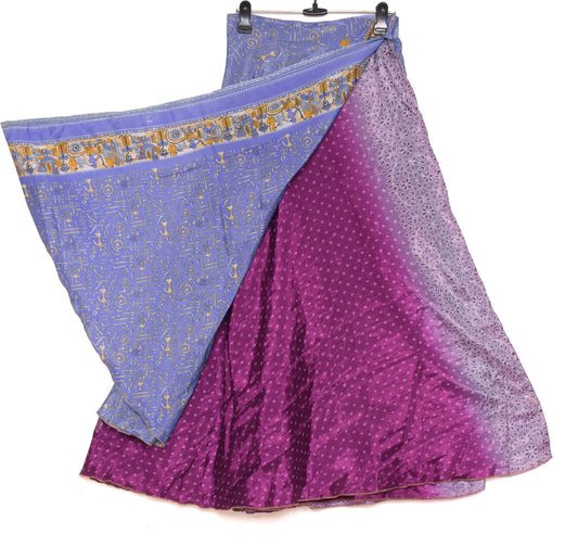 Sushila Vintage Deep Purple Silk Saree Magic Wrap Reversible Skirt Beach Dress