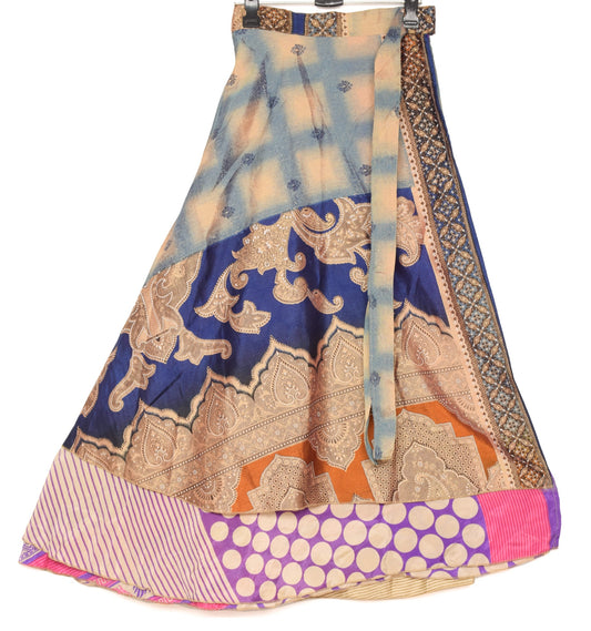 Sushila Vintage Silk Saree Magic Wrap Reversible Skirt Multi-Color Beach Dress