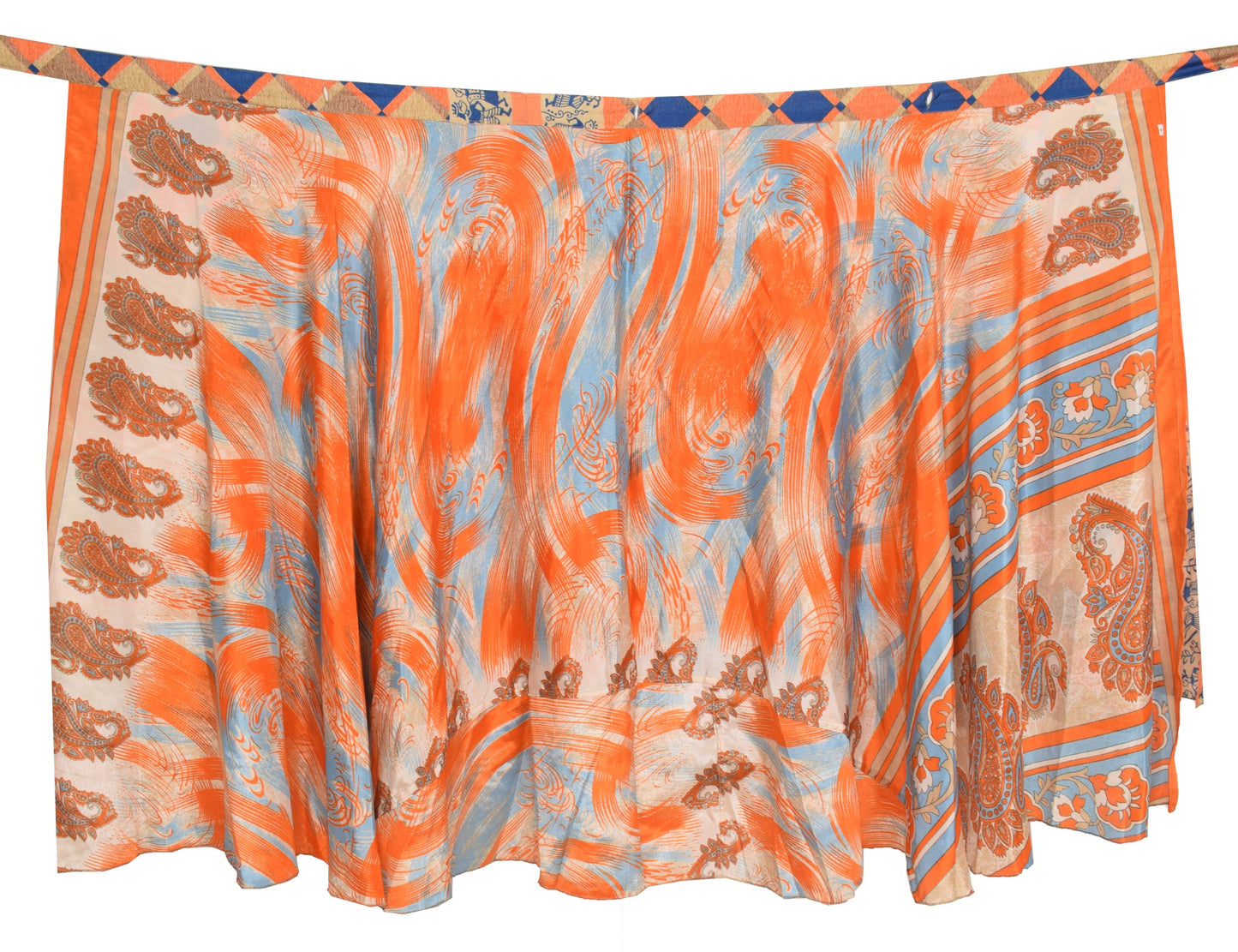 Sushila Vintage Art Silk Saree Magic Wrap Reversible Skirt Orange Beach Dress