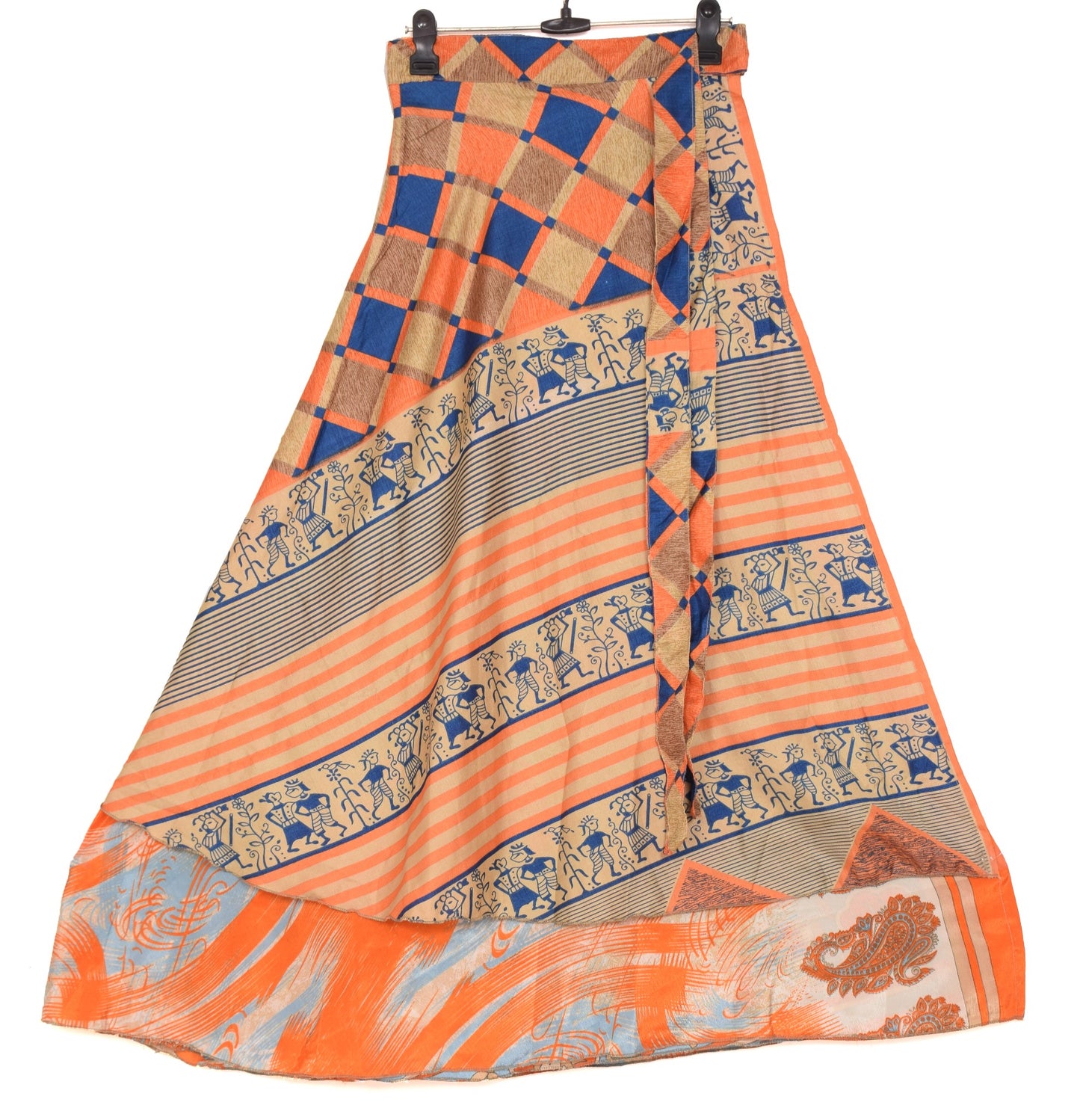 Sushila Vintage Art Silk Saree Magic Wrap Reversible Skirt Orange Beach Dress