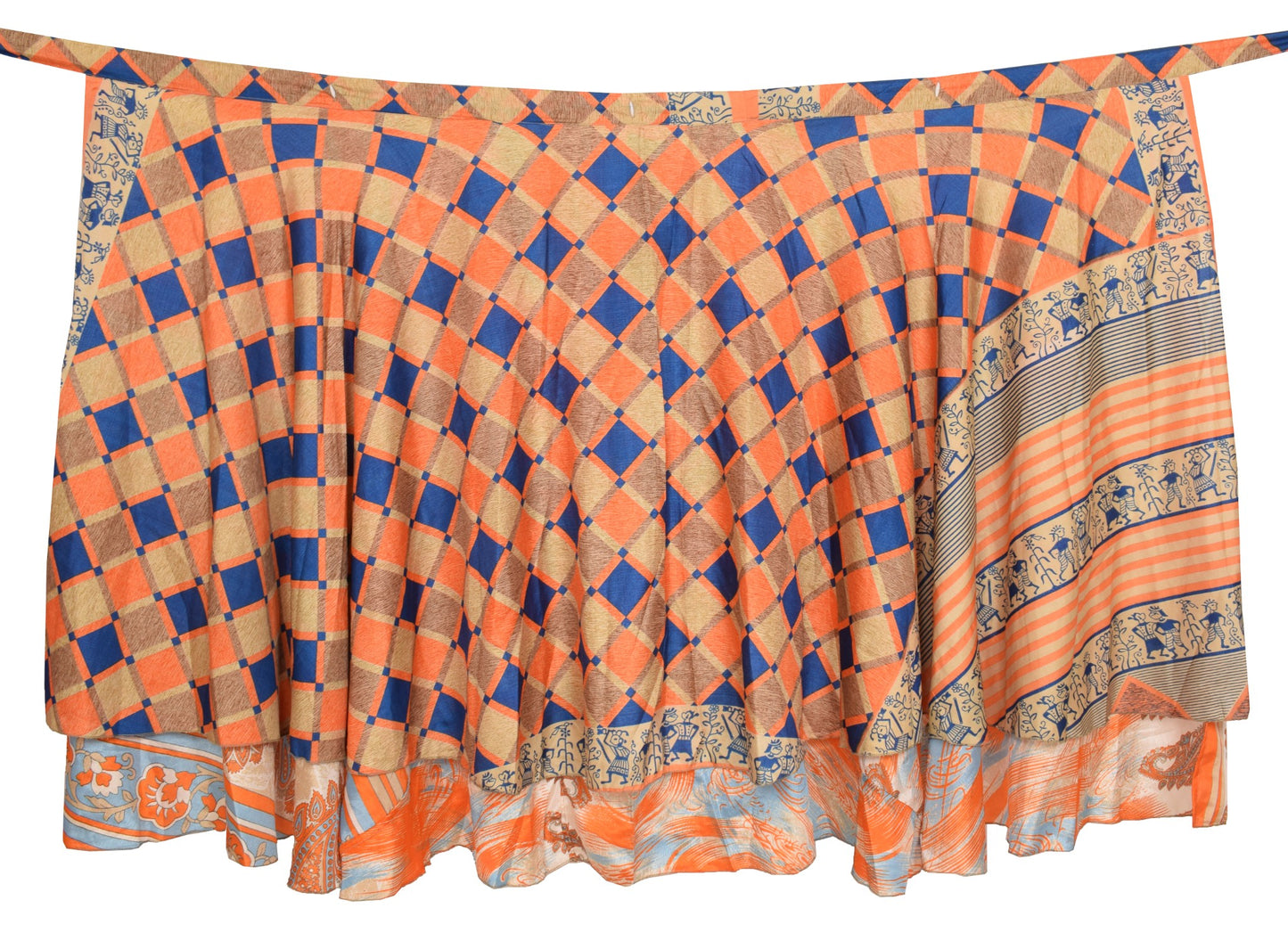 Sushila Vintage Art Silk Saree Magic Wrap Reversible Skirt Orange Beach Dress