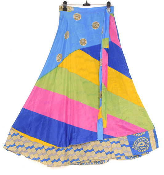 Sushila Vintage Silk Saree Magic Wrap Reversible Mauti-Color Skirt Beach Dress