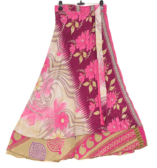 Sushila Vintage Pink Silk Saree Magic Wrap Reversible Skirt Beach Dress Hippie