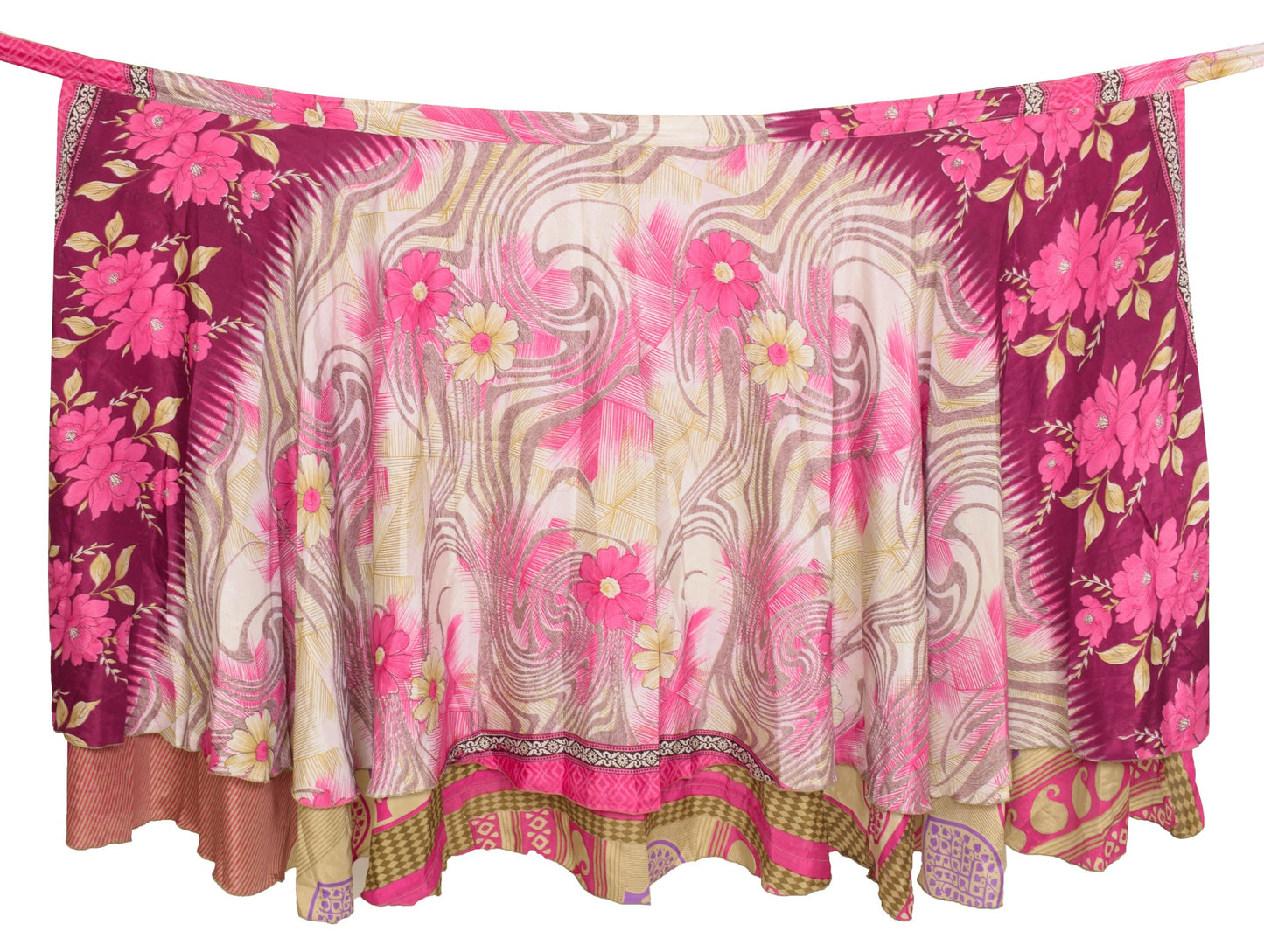 Sushila Vintage Pink Silk Saree Magic Wrap Reversible Skirt Beach Dress Hippie