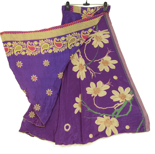 Sushila Vintage Purple Silk Saree Magic Wrap Reversible Skirt Beach Dress Hippie