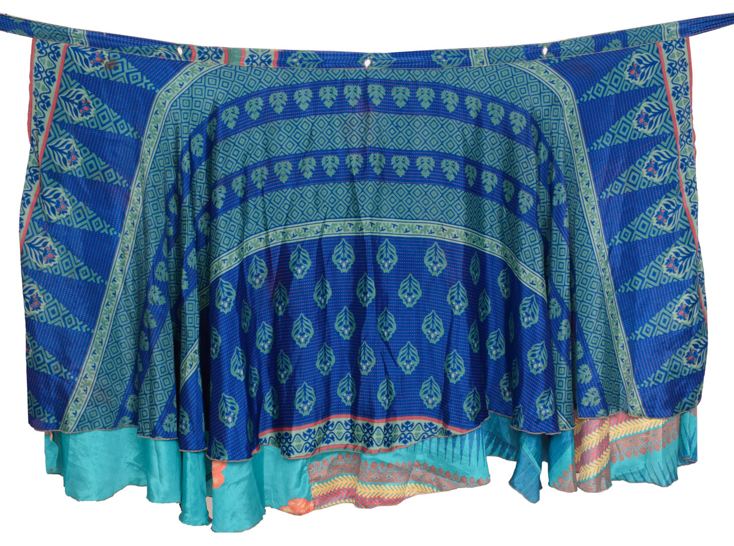 Sushila Vintage Floral Blue Silk Saree Magic Wrap Reversible Skirt Beach Dress