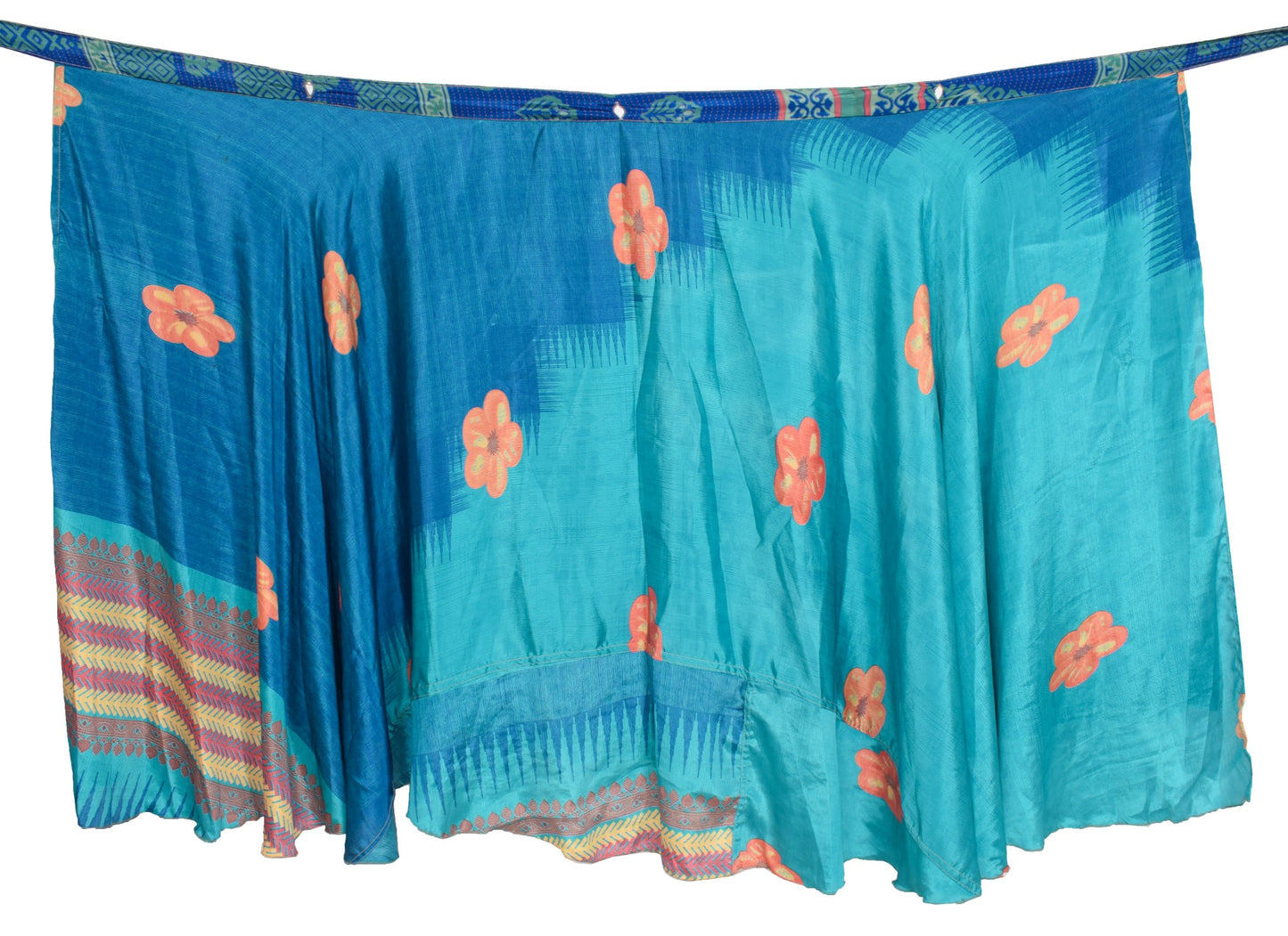 Sushila Vintage Floral Blue Silk Saree Magic Wrap Reversible Skirt Beach Dress