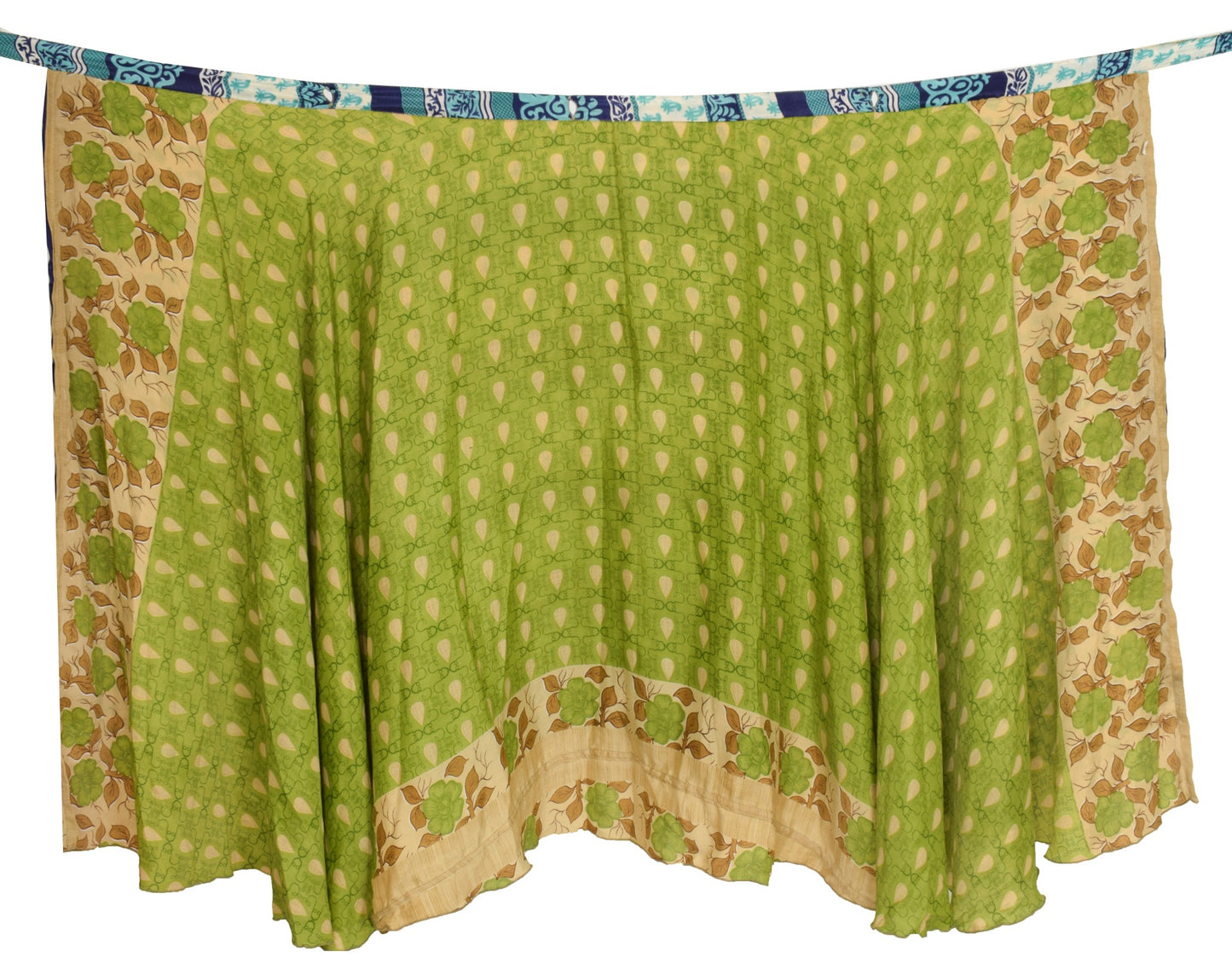 Sushila Vintage Floral Silk Saree Magic Wrap Reversible Skirt Green Beach Dress