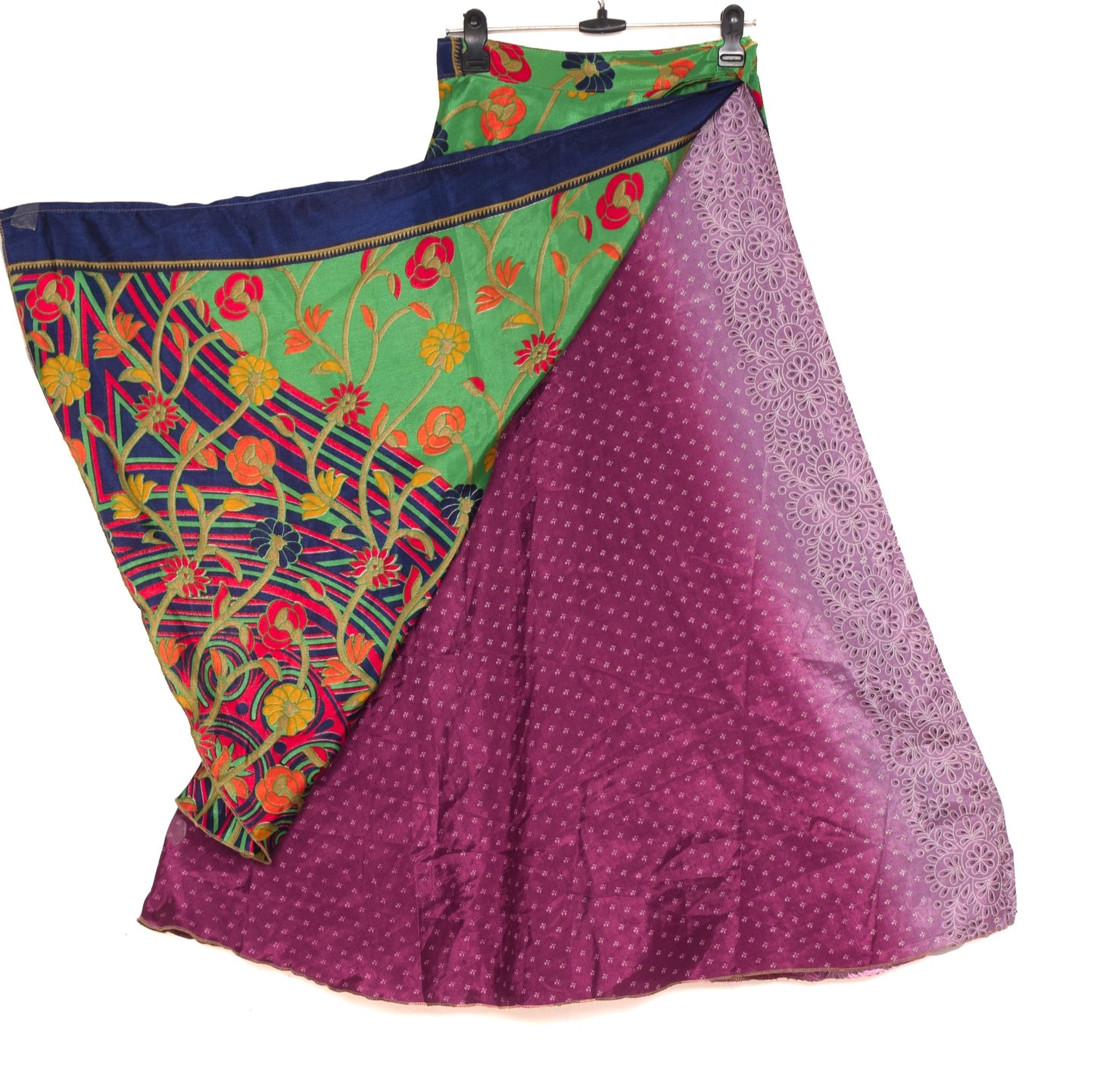 Sushila Vintage Silk Saree Magic Wrap Reversible Skirt Dark Purple Beach Dress