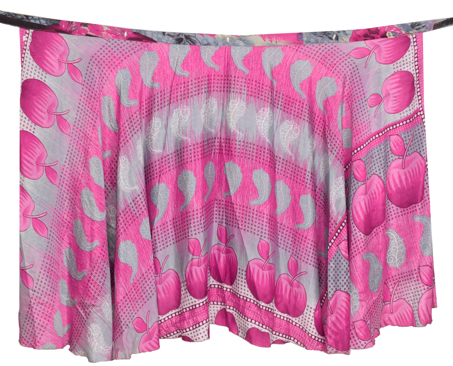 Sushila Vintage Pink & Gray Silk Saree Magic Wrap Reversible Skirt Beach Dress