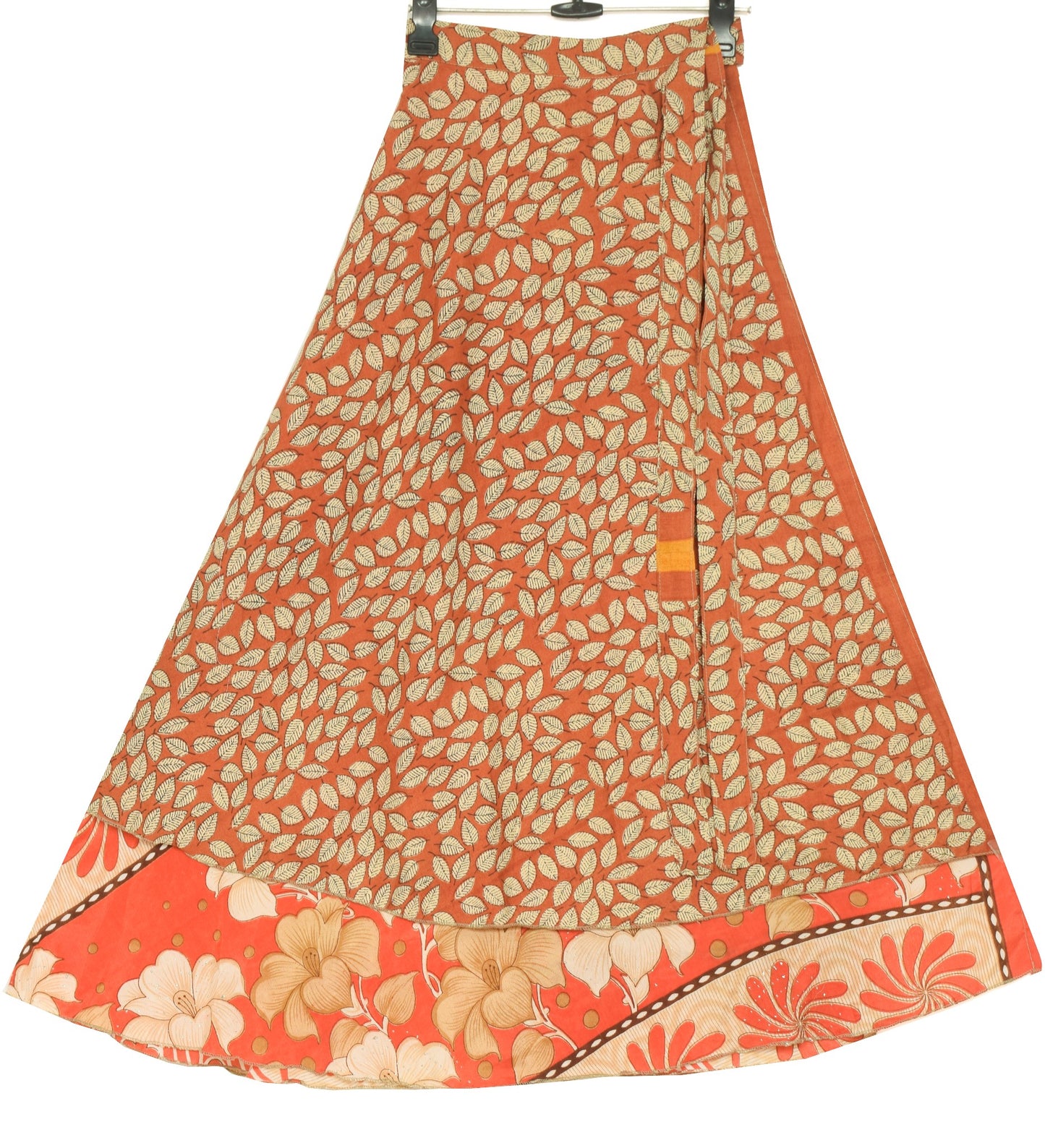 Sushila Vintage Orange Art Silk Saree Magic Wrap Reversible Skirt Beach Dress