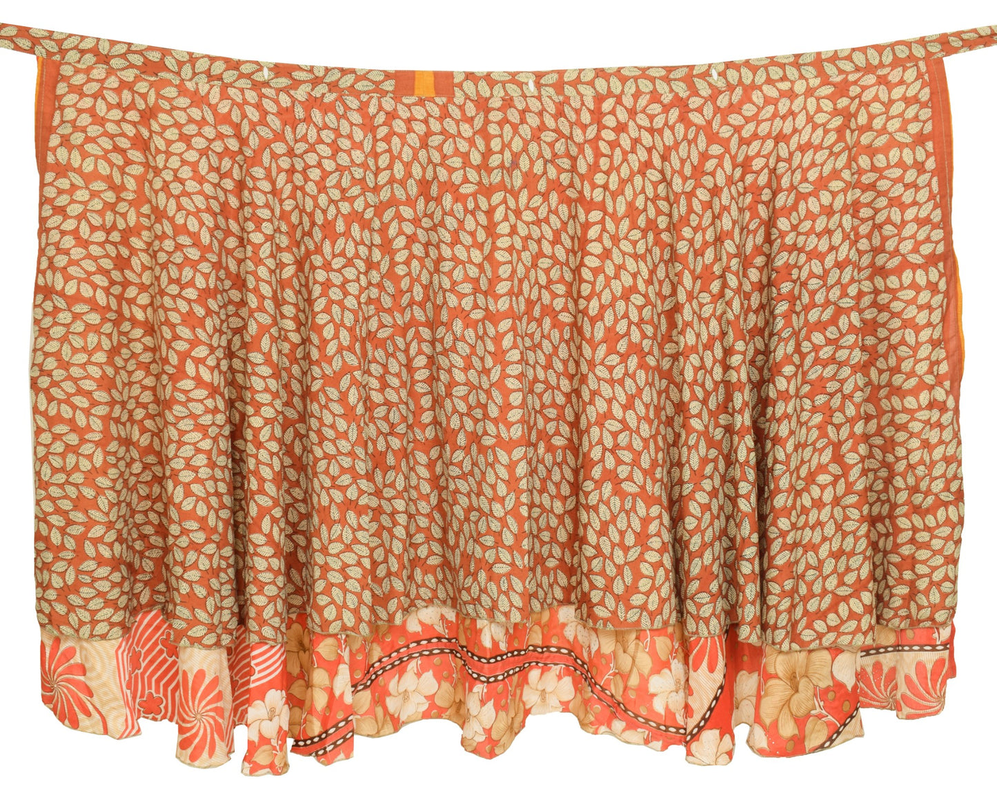 Sushila Vintage Orange Art Silk Saree Magic Wrap Reversible Skirt Beach Dress