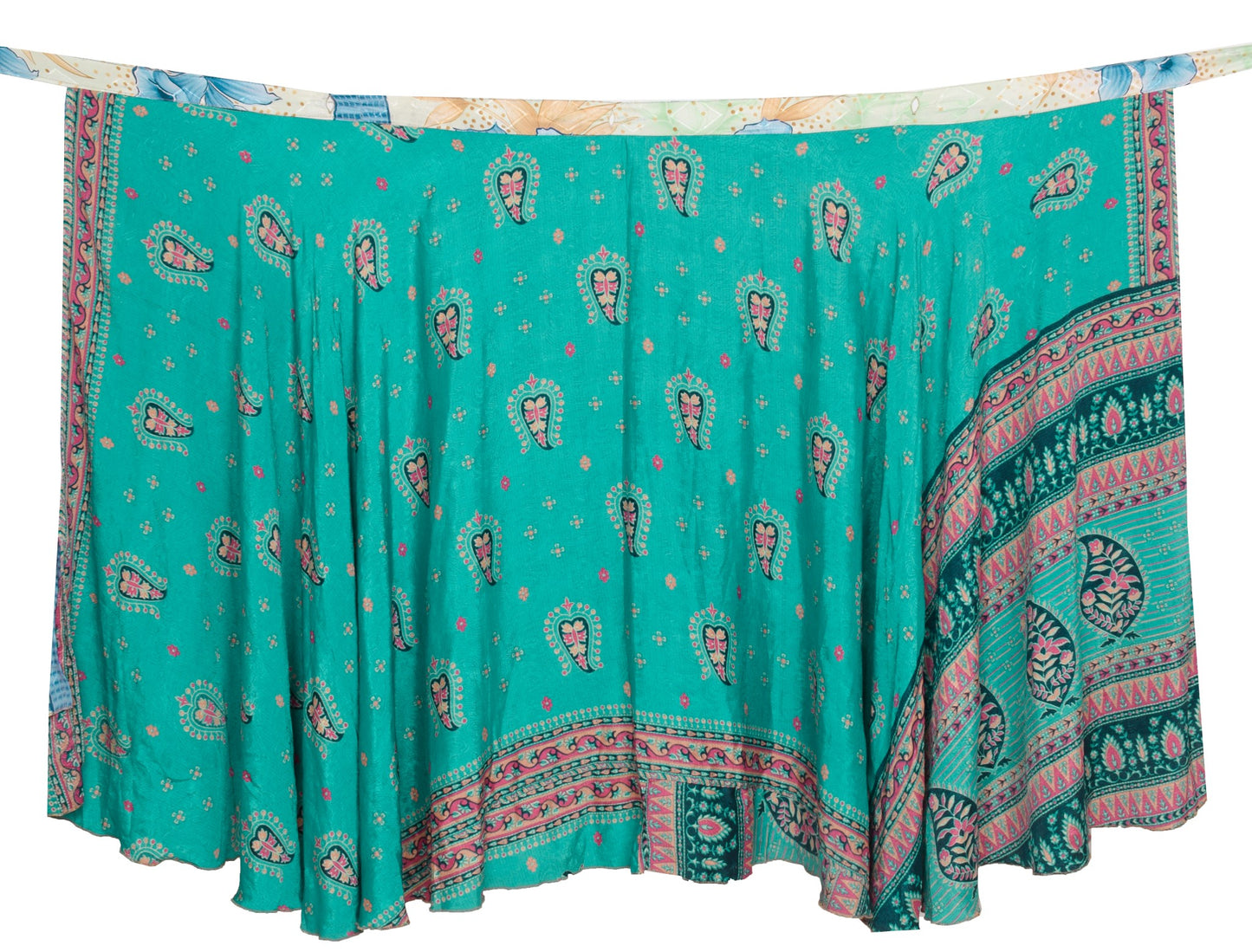 Sushila Vintage Silk Saree Magic Wrap Teal Green Reversible Skirt Beach Dress