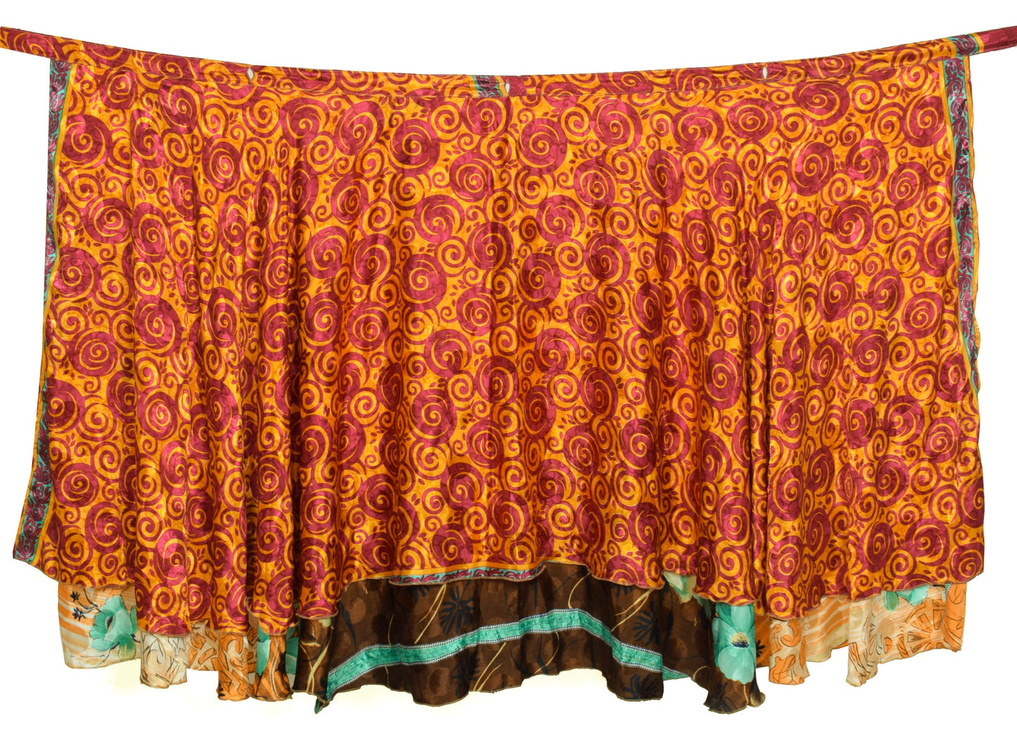 Sushila Vintage Orange Art Silk Saree Magic Wrap Reversible Skirt Beach Dress