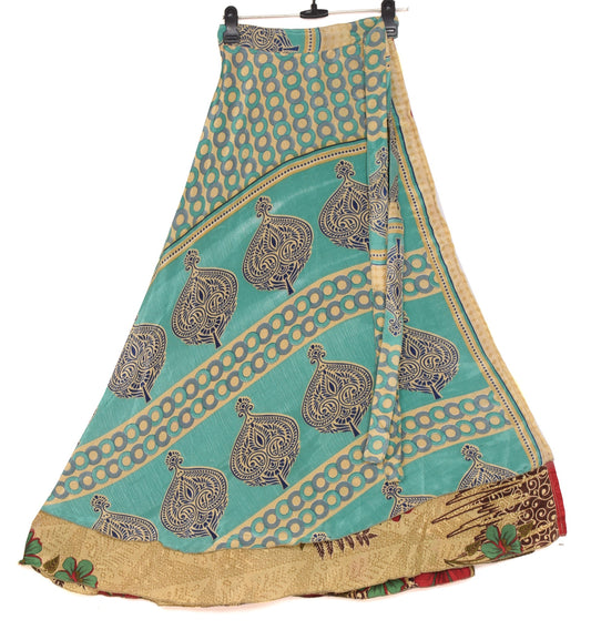 Sushila Vintage Silk Saree Magic Wrap Reversible Skirt Beach Dress Multi-Color