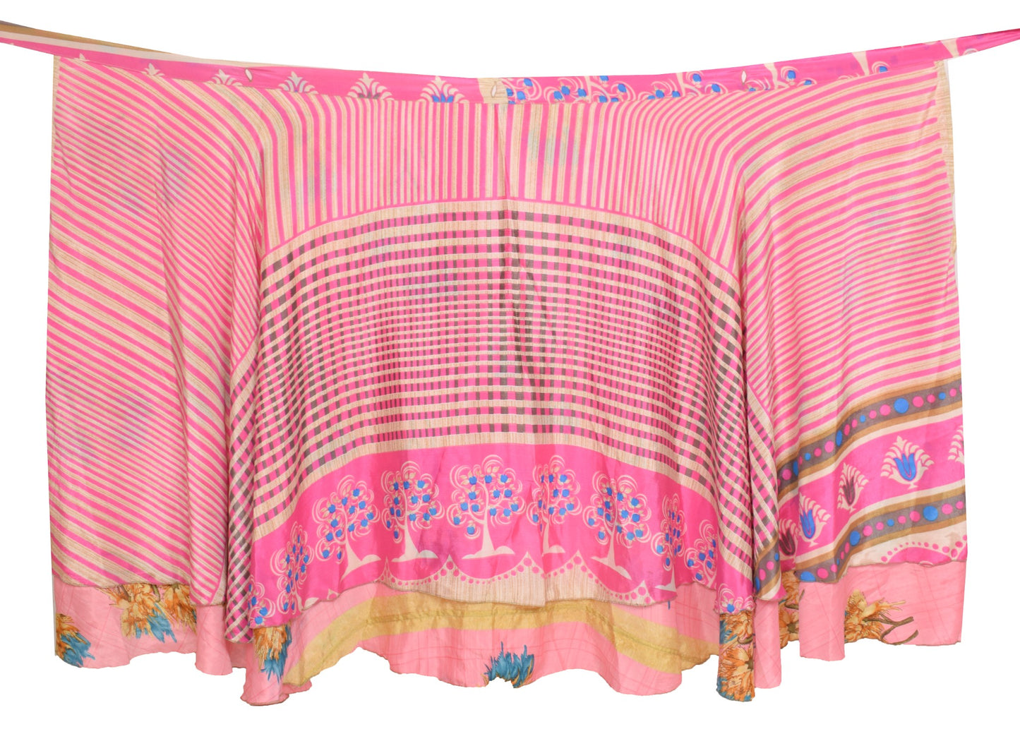 Sushila Vintage Art Silk Saree Pink Magic Wrap Reversible Skirt Beach Dress