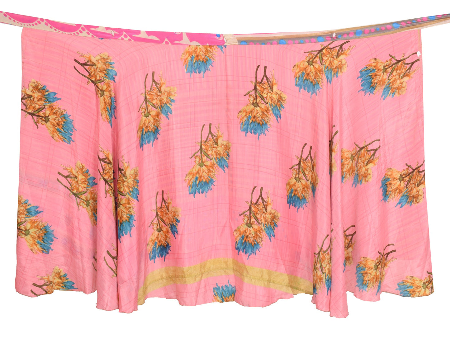 Sushila Vintage Art Silk Saree Pink Magic Wrap Reversible Skirt Beach Dress