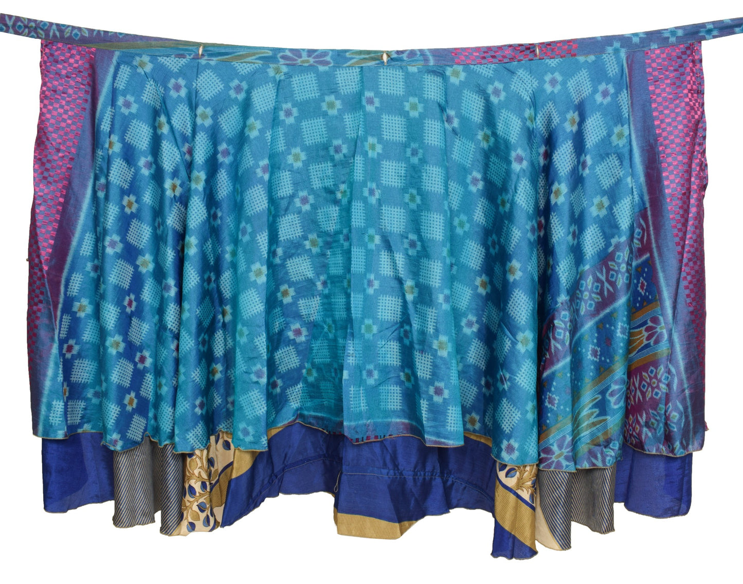 Sushila Vintage Blue  Silk Saree Magic Wrap Reversible Skirt Beach Dress Hippie