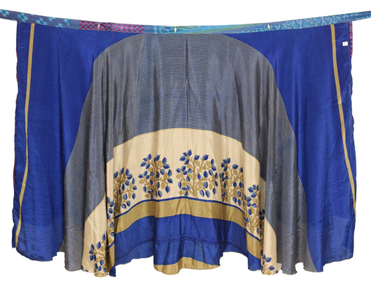 Sushila Vintage Blue  Silk Saree Magic Wrap Reversible Skirt Beach Dress Hippie