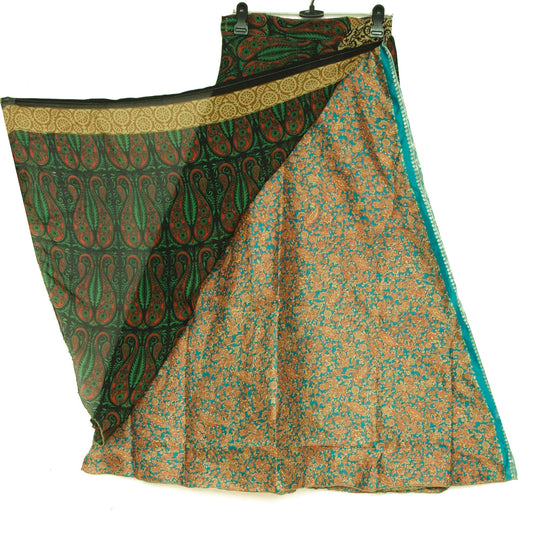 Sushila Vintage Turquoise Silk Saree Magic Wrap Reversible Skirt Beach Dress