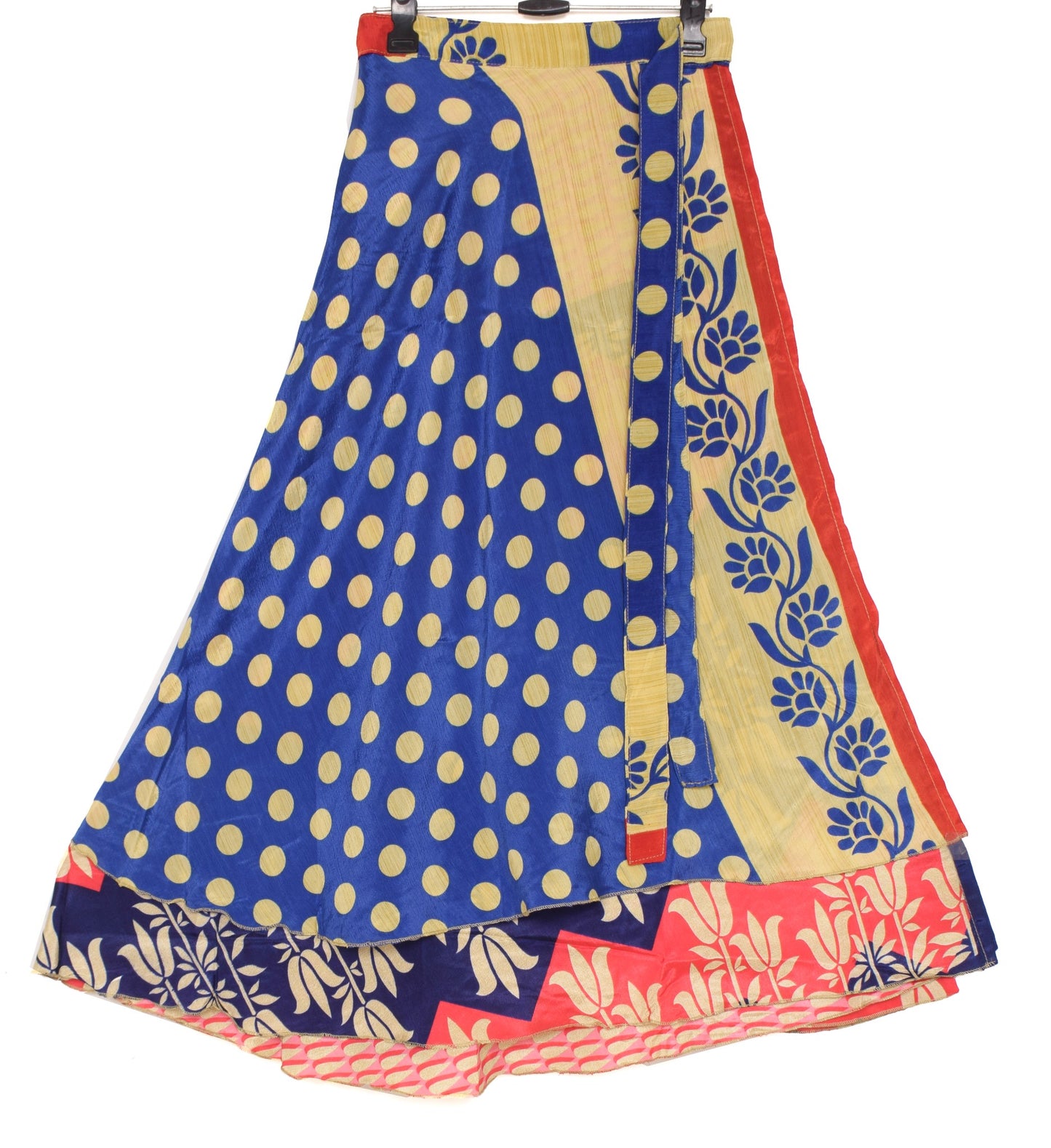 Sushila Vintage Blue Pink ArtSilk Saree Magic Wrap Reversible Skirt Beach Dress