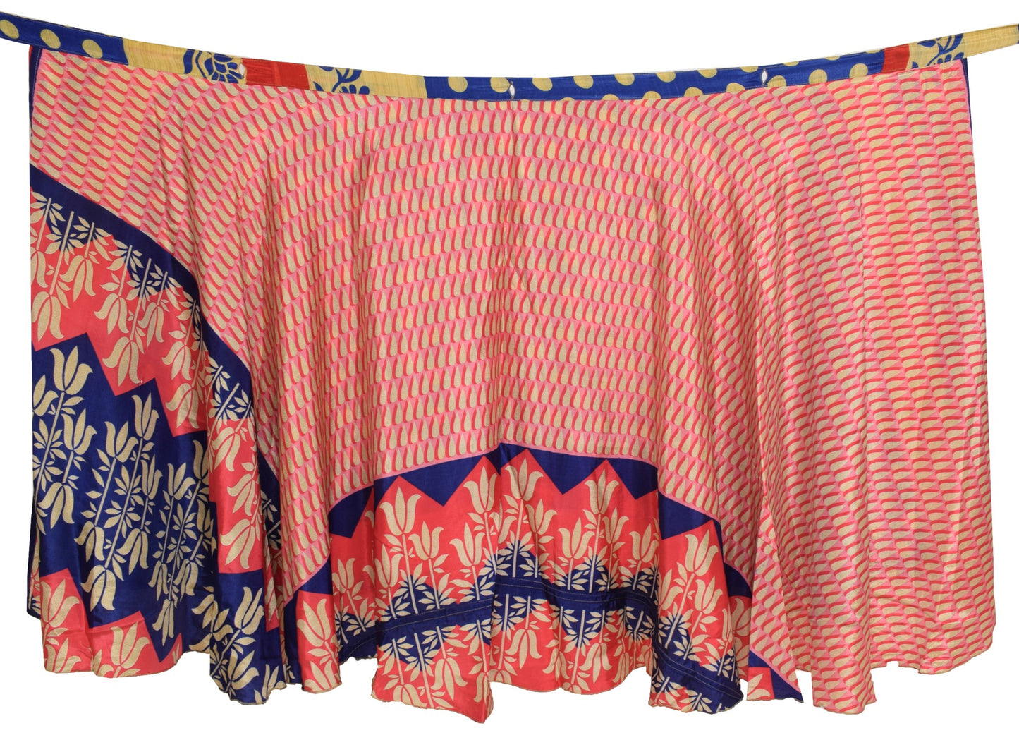 Sushila Vintage Blue Pink ArtSilk Saree Magic Wrap Reversible Skirt Beach Dress