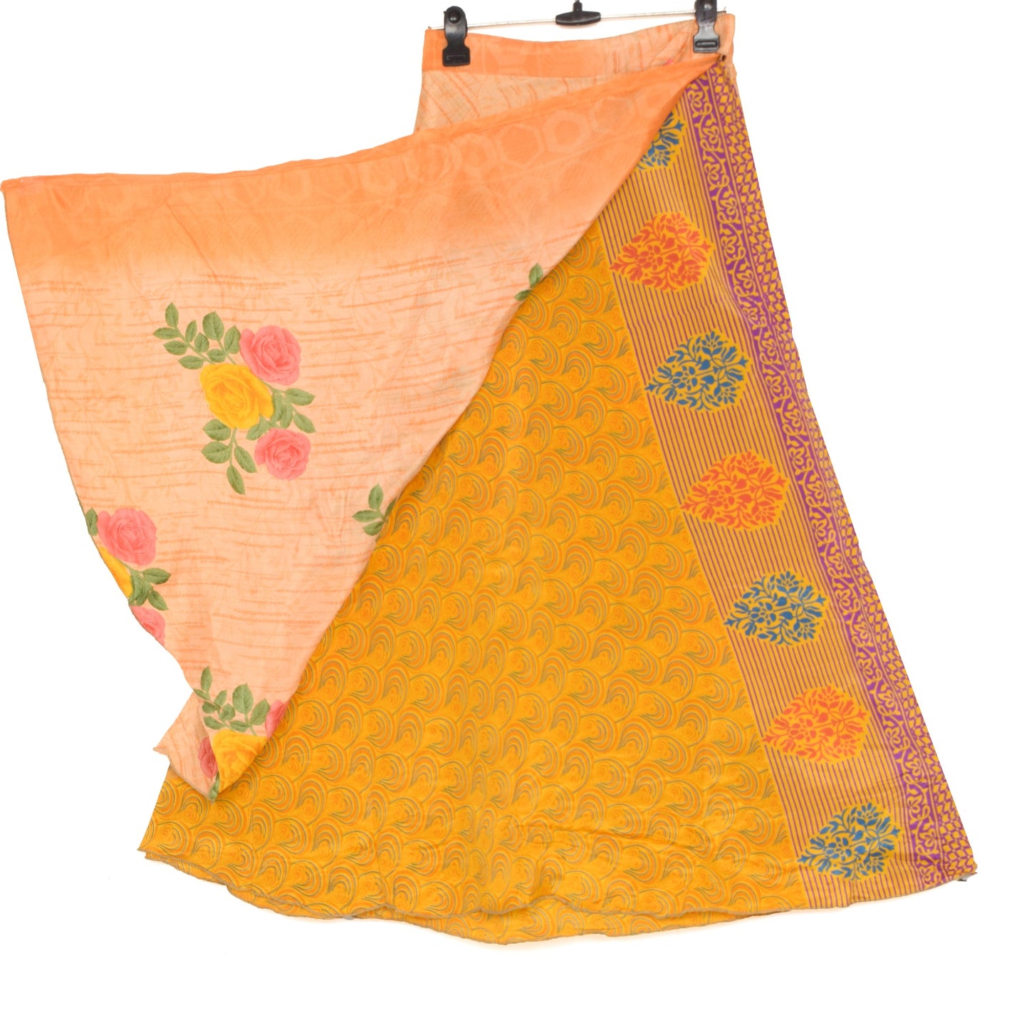 Sushila Vintage Floral Silk Saree Magic Wrap Reversible OrangeSkirt Beach Dress