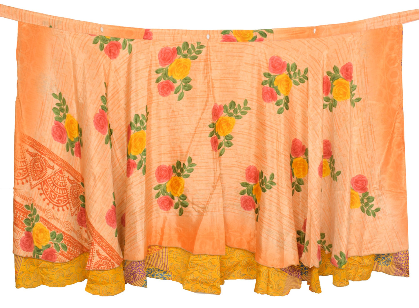 Sushila Vintage Floral Silk Saree Magic Wrap Reversible OrangeSkirt Beach Dress