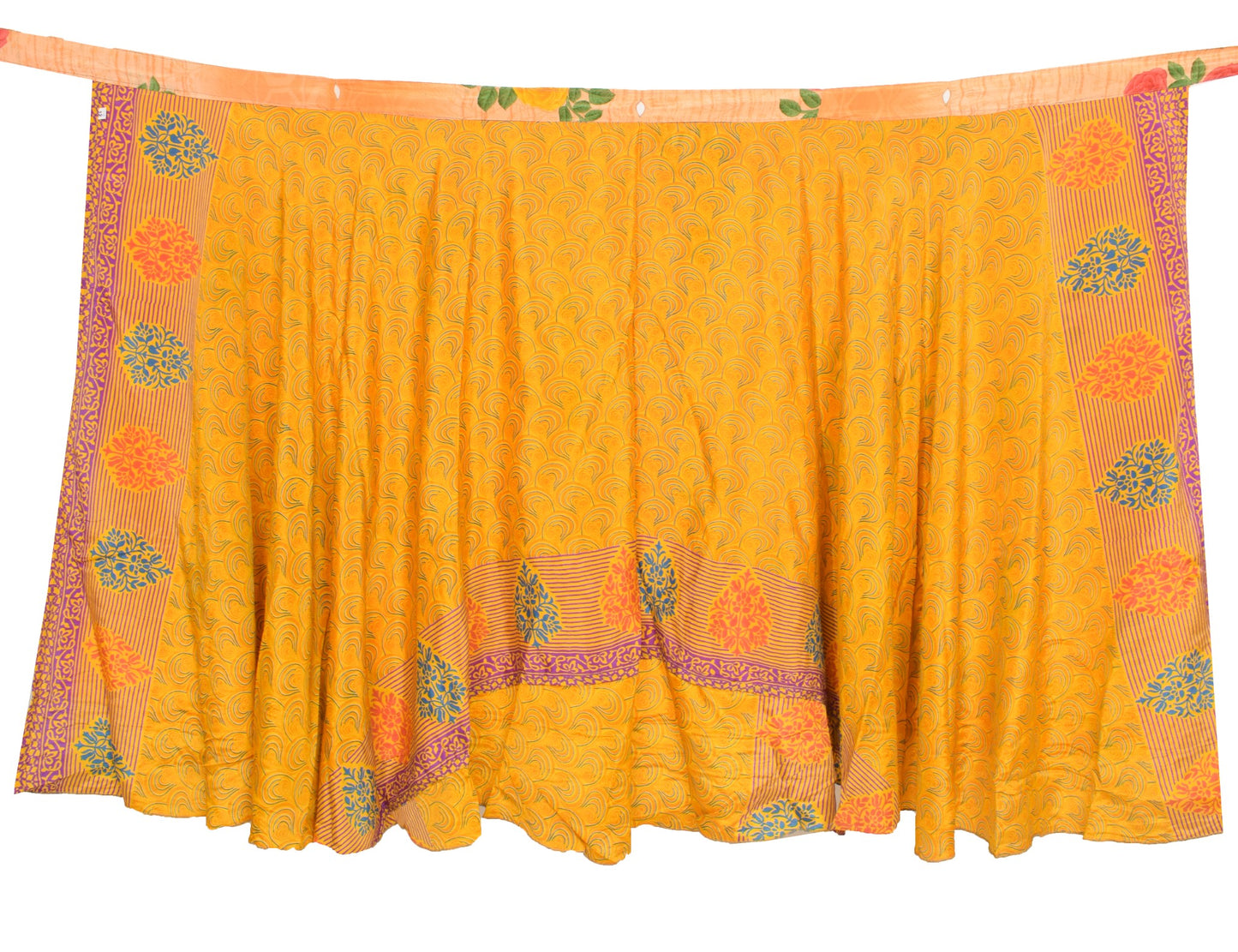 Sushila Vintage Floral Silk Saree Magic Wrap Reversible OrangeSkirt Beach Dress