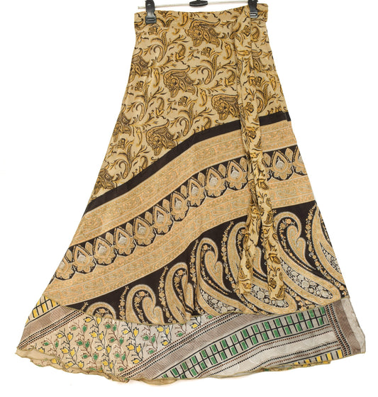 Sushila Vintage Light Brown Silk Saree Magic Wrap Reversible Skirt Beach Dress