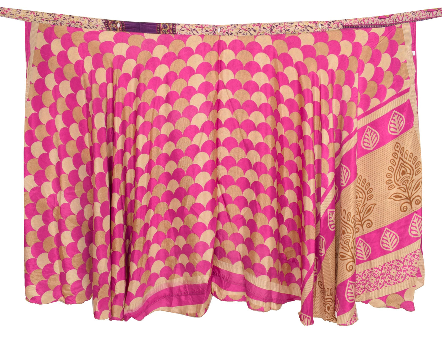 Sushila Vintage Cream Pink Silk Saree Magic Wrap Reversible Skirt Beach Dress